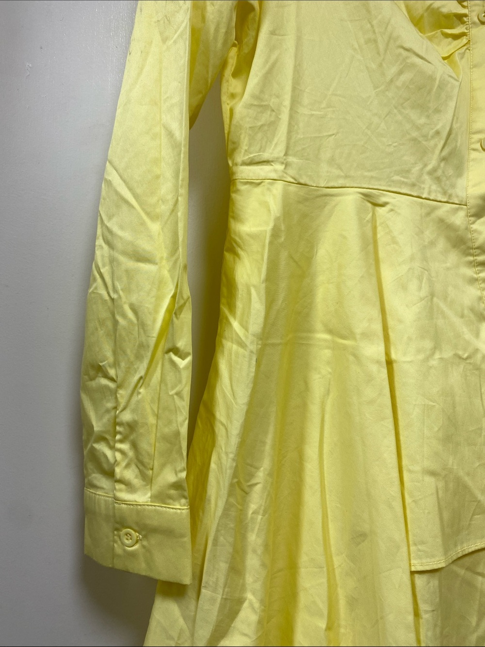 New, Rivir Yellow Ruffle High-Low Button Shirt Dress - Picture 3 of 14